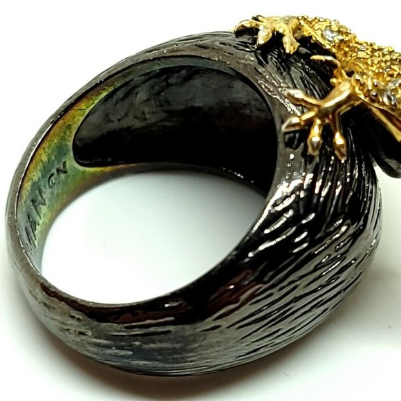 Elegant Iman CN Charcoal Gold Plated Pave Rhinestone Chameleon Cocktail Ring - Picture 10 of 10